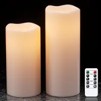 Unyqoos 2-delige set LED-kaarsen zonder vlam, waterdicht, kunststof, 20 en 25 cm hoog, Ø 10 cm, met afstandsbediening en timer, dimbaar, geschikt voor binnen- en buitengebruik