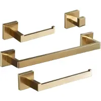 Unyqoos Handdoekenhouderset badkamer accessoires 4-delige wandmontage, gouden handdoekstang/handdoekring/wc-papierhouder/haak (geborsteld goud, roestvrij staal