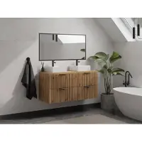 Vente-unique Geribbeld hangmeubel onder wastafel - Licht naturel - L120 cm - ZEVARA