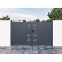 Vente-Unique.nl Draaipoort in aluminium met motieven - Halfopengewerkt - L. 305 x H. 181 cm - Antraciet - GREGOR