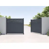 Vente-unique Vleugelpoort van aluminium met deels motieven L 397 x H 180 cm donkergrijs - BAZIO
