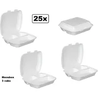 Themaparty 25x Menubox 3 vaks wit - take away maaltijd bezorging eten food bak vakken maaltijdbox menu afhaal