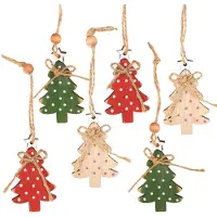 Unyqoos Set van 6 decoratieve houten kerstboomhangers in diverse kleuren
