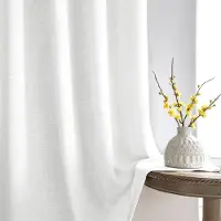 Unyqoos Tijdloze Elegante Witte Linnenlook Gordijnen met Plooiband Set van Twee Stuks 245x140cm
