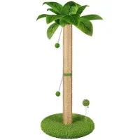 Unyqoos Kattenkraboom 82 cm – Binnenkattenkraboom met 100% natuurlijk sisal, stevige basis van 40 cm, groen, fluwelen voet, 2 hangende ballen en een veertje