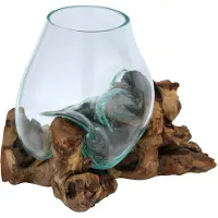 Unyqoos Unieke glazen vaas met natuurlijke wortelhouten basis voor stijlvolle decoratie