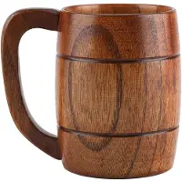 Unyqoos Natuurlijke houten bierpul met handvat, bierbeker gemaakt van natuurlijk hout, drinkbeker gemaakt van hout met handvat voor het Oktoberfest bierfestival, thuis, kantoor.