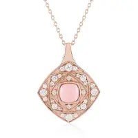 Cavill - Zilveren ketting roségoud verguld - 0,99 ct Roze Opaal Peru Antiek kussen cabochon - 16 Cambodjaanse zirkonia - Elegante sieraden dames