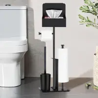 Unyqoos Vrijstaande toiletpapierhouder met borstel en opbergbox voor badkamer