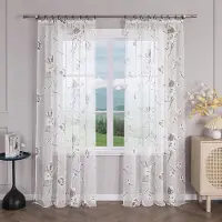 Unyqoos Transparante bloemenpatroon gordijnen met plooiband voor stijlvolle inrichting 140 x 225 cm
