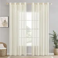Unyqoos Transparante Linnen Gordijnen Set met Oogjes voor Woon- en Slaapkamer Decoratie, Ivoor, 140 x 225 cm