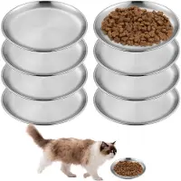 Unyqoos Set van 8 platte roestvrijstalen voederbakken voor katten en kleine honden