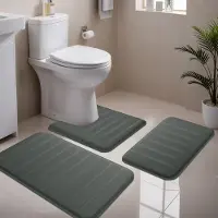 Unyqoos Donkergrijze 3-delige badmatset met traagschuim en antislip voor badkamer