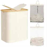 Unyqoos Ruime opvouwbare wasmand met deksel en afneembare waszakken voor badkamer