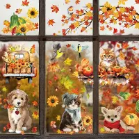 Unyqoos Herbruikbare herfst raamstickers met dieren en pompoenen voor decoratie