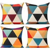 Unyqoos Set van 4 kleurrijke kussenhoezen voor buiten en binnen met geometrisch patroon