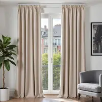 Unyqoos Beige verduisteringsgordijnen set met plooiband in linnenlook voor elke kamer