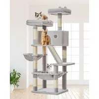 Unyqoos Kraboom 146 cm – Luxe kattenboom met hangmat, 2 holtes & metalen mand, sisal & fluweel, inclusief pluche speelgoed, anti-omval ontwerp