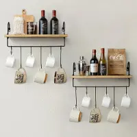 Unyqoos Ruimtebesparend houten wandrek met handdoekhouder en haken, set van 2 voor diverse ruimtes