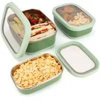 Unyqoos 3-delige set roestvrijstalen lunchboxen met antislip en lekvrije deksels