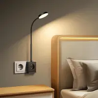 Unyqoos LED-wandlamp, flexibel (36 cm zwanenhals) met geïntegreerde USB-C en USB-A oplaadpoorten, touchdimmer en 3 lichtkleuren – ideaal voor de slaapkamer
