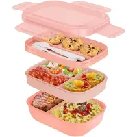 Unyqoos Lunchbox met compartimenten, 1900 ml volwassen lunchbox met 5 compartimenten, duurzaam, lunchbox met bestek, BPA-vrije lunchbox voor volwassenen / kinderen, schoolpicknickreizen (roze)