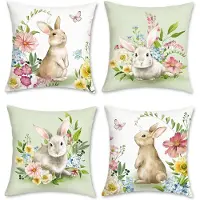 Unyqoos Verfrissende Set van 4 Lentethema Kussenhoezen met Konijnen en Bloemen voor Uw Interieur