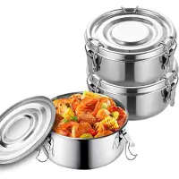 Unyqoos Set van drie compacte roestvrijstalen lunchboxen met siliconen afdichting