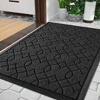 Unyqoos Wasbare zwarte deurmat voor buiten met antislip en weerbestendige eigenschappen, zwart, 75*43 cm