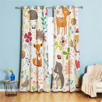 Unyqoos Magische Dierenwereld Gordijnen voor Kinderkamer met Bloemen- en Uilenmotief, Verduisterend en Energiezuinig, 160 x 132 cm