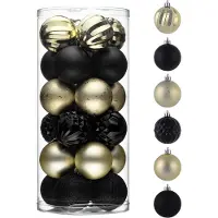 Unyqoos Set van 24 Zwart-Gouden Kerstballen voor Feestelijke Boomdecoratie