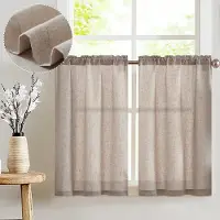 Unyqoos Gordijnset van Linnenlook Vitrage voor Keuken en Balkondeur in Landelijke Stijl, 65 x 90 cm, Set van 2