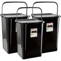 PlasticForte Recycling afvalbak - 3x - zwart - 45 Liter - afsluitbaar - 34 x 40 x 54 cm - kunststof
