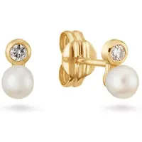 Glow 206.0313.00 Dames Oorstekers Parel en Lab Grown Diamant 14 Karaat Goud