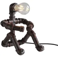 Unyqoos Steampunk-tafellamp van ijzer – Vintage robotontwerp, industriële nachtlamp, 28 cm breed x 25 cm hoog, E27-fitting