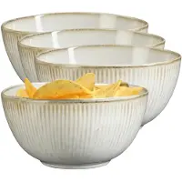 Mica Decorations Serveer/chips schaaltje Nusa - 2x - creme - 14 x 7 cm - keramiek - kommetjes