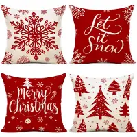 Unyqoos Set van 4 linnen kussenslopen voor sfeervolle kerstdecoratie in huis