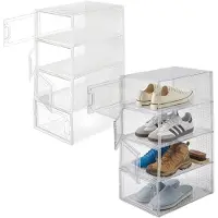 Kipit Schoenenrek / kast - 2x - wit - 4 niveaus - 33 x 23 x 14 cm - schoenenkast - stapelbaar