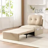 OKWISH Slaapbank 81,5 x 195 cm - 2-In-1 Uitschuifbaar Logeerbed Voor Kleine Ruimtes - Linnenlook - Beige