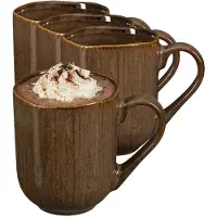 Mica Decorations Koffiemok / theemok Nusa - 4x - bruin - 220 ml - mokken - keramiek