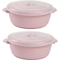 PlasticForte Magnetron opwarm schaal - 2x - met deksel/ventiel - 2 Liter - roze - kunststof - BPA vrij
