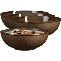 Mica Decorations Soepkom Nusa - 4x - bruin - 17 x 6 cm - keramiek - kommetjes/schaaltjes - 500 ml