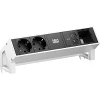 Bachmann DESK2, 2x CEE7/3 stopcontacten, 1x USB-C poort (45W), 1x CM kabel, lengte 0,2 meter, roestvrij staal