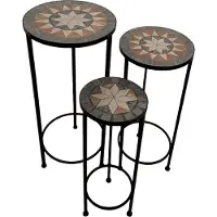 Axi Lola Mozaïek plantentafel rond Star Grijs/Bruin – Set van 3 stuks | Planten tafel van metaal met ingelegde keramische mozaïektegels | Tuintafel voor planten voor tuin / balkon / terras