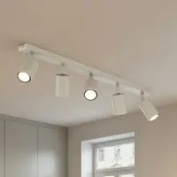 Sigma Plafondspot Zoom, 5-lamps, grijs-beige, staal, GU10 dimbaar, crème / amber, Woon-/ Eetkamer, metaal, Modern, buitenspot