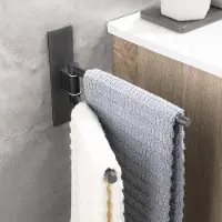 Unyqoos Zelfklevende handdoekhouder zwart met draaibare dubbele stang voor badkamer