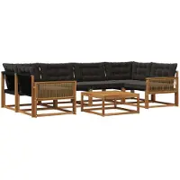 vidaXL Buiten bank set met kussen 7 pcs Naturel en Zwart