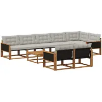 vidaXL Buiten bank set met kussen 9 pcs Naturel en lichtgrijs