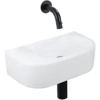 Qeramiq Fuente fonteinset – halfrond – 40x21.5x12 cm – keramiek wit mat – zonder kraangat – mat zwarte kraan SW1210763/SW696205/SW696215/SW1108828