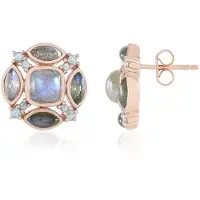 Cavill - Blauwe Labradoriet Oorbellen - 925 Sterling Zilver Roségoud Verguld - 5.004 ct Madagaskar - Marquise & Kussen Cabochon - Elegante Sieraden